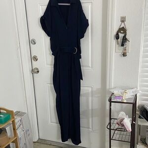 Zara navy blue jumpsuit with light gold tone accents